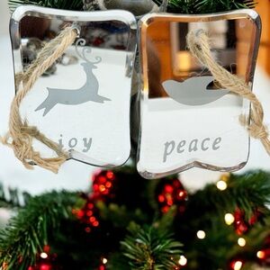 Set of Two Vintage Glass Deer Joy & Dove Peace Ornaments